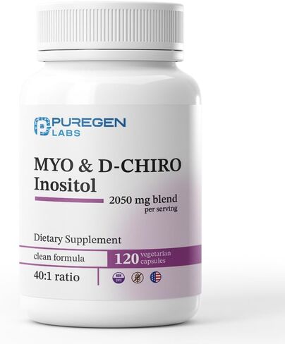 Puregen Labs inositol ملحق | Myo Inositol & D -Chiro Inositol 2050mg - 120 Caps | لا إضافات ضارة | غير المعدلة وراثيا ، لا الغلوتين والألبان - مصنوعة في الولايات المتحدة in Saudi Arabia