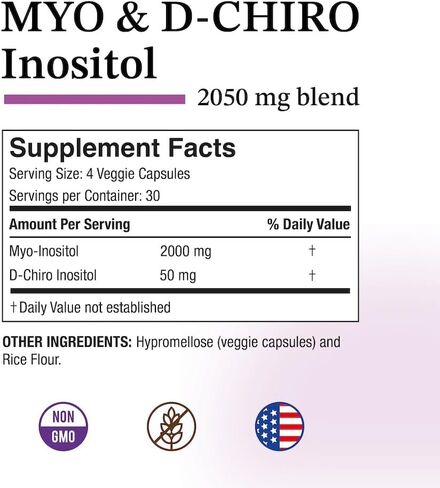 Puregen Labs inositol ملحق | Myo Inositol & D -Chiro Inositol 2050mg - 120 Caps | لا إضافات ضارة | غير المعدلة وراثيا ، لا الغلوتين والألبان - مصنوعة في الولايات المتحدة in Saudi Arabia