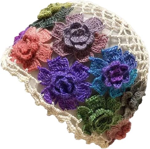 Coriresha Boho الأنيق الكروشيه الزهرة زهرة Beanie خفيفة الوزن جوفاء خارج Y2K قبعة الصيف in Saudi Arabia