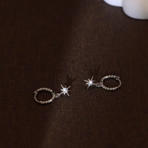 6Pcs/6Pairs 14K Gold Earrings Set for Women Moon Star Hoop Dainty Earrings Stackable Cubic Zirconia CZ Chain Drop Dangle Earrings Stacks for Multiple Piercing in Saudi Arabia