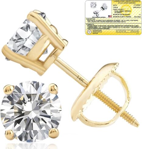 1/4-2 Carat IGI Certified Lab Grown Diamond Stud Earrings | Solitaire Real Diamonds Earring for Women in I-J Color & SI1-SI2 Clarity | 14K Gold Diamond Studs with Secure Backs by MAX + STONE in Kuwait