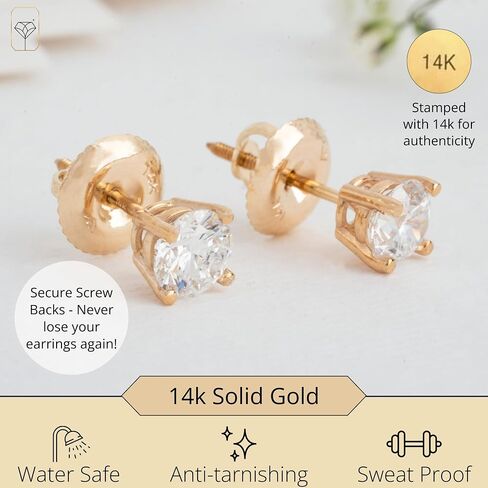 1/4-2 Carat IGI Certified Lab Grown Diamond Stud Earrings | Solitaire Real Diamonds Earring for Women in I-J Color & SI1-SI2 Clarity | 14K Gold Diamond Studs with Secure Backs by MAX + STONE in Kuwait