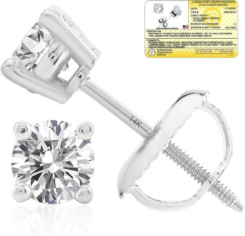 1/4-2 Carat IGI Certified Lab Grown Diamond Stud Earrings | Solitaire Real Diamonds Earring for Women in I-J Color & SI1-SI2 Clarity | 14K Gold Diamond Studs with Secure Backs by MAX + STONE in Kuwait