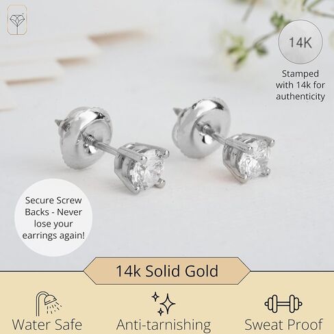 1/4-2 Carat IGI Certified Lab Grown Diamond Stud Earrings | Solitaire Real Diamonds Earring for Women in I-J Color & SI1-SI2 Clarity | 14K Gold Diamond Studs with Secure Backs by MAX + STONE in Kuwait