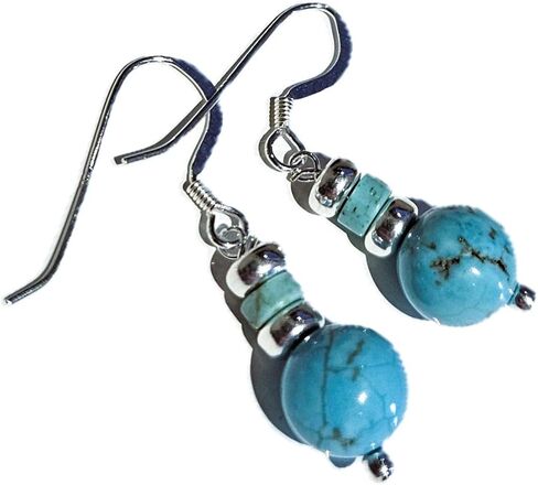 Turquoise and Sterling Silver Dangle Earrings, Teardrop, December Birthstone, Throat Chakra (Howlite Turquiose with Sterling) in Saudi Arabia