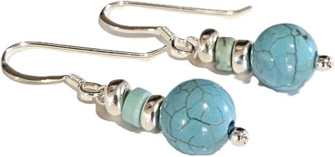 Turquoise and Sterling Silver Dangle Earrings, Teardrop, December Birthstone, Throat Chakra (Howlite Turquiose with Sterling) in Saudi Arabia