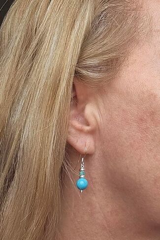 Turquoise and Sterling Silver Dangle Earrings, Teardrop, December Birthstone, Throat Chakra (Howlite Turquiose with Sterling) in Saudi Arabia