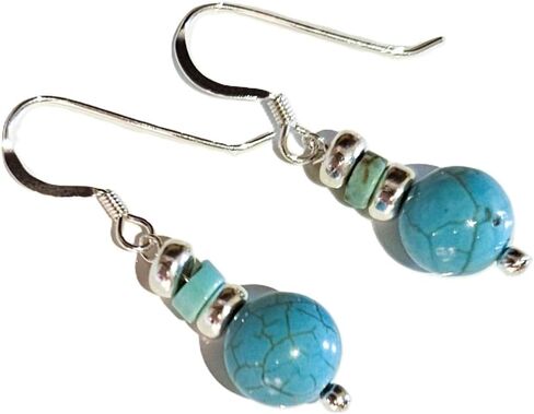 Turquoise and Sterling Silver Dangle Earrings, Teardrop, December Birthstone, Throat Chakra (Howlite Turquiose with Sterling) in Saudi Arabia