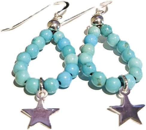 Turquoise and Sterling Silver Dangle Earrings, Teardrop, December Birthstone, Throat Chakra (Howlite Turquiose with Sterling) in Saudi Arabia