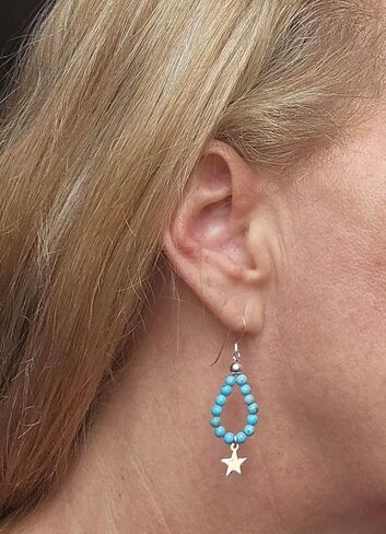 Turquoise and Sterling Silver Dangle Earrings, Teardrop, December Birthstone, Throat Chakra (Howlite Turquiose with Sterling) in Saudi Arabia