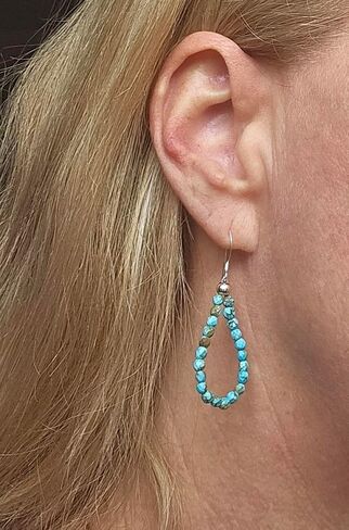 Turquoise and Sterling Silver Dangle Earrings, Teardrop, December Birthstone, Throat Chakra (Howlite Turquiose with Sterling) in Saudi Arabia