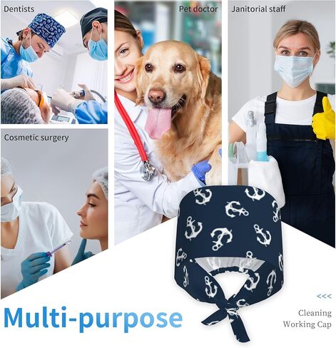 Working Cap Scrub Cap with Sweatband Buttons Adjustable Unisex Women Tie Back Hat Nurse Surgical Caps in Kuwait