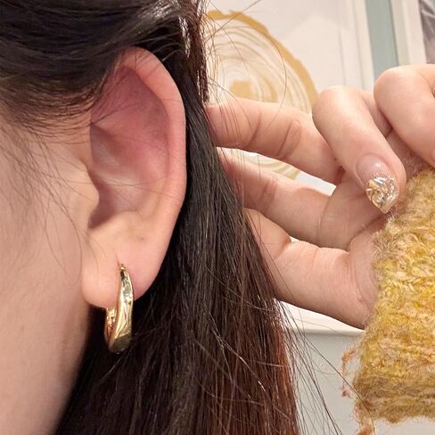Plated Hoop Earrings for Women Irregular Hoop Earrings Hypoallergenic Jewelry for Gifts in Saudi Arabia