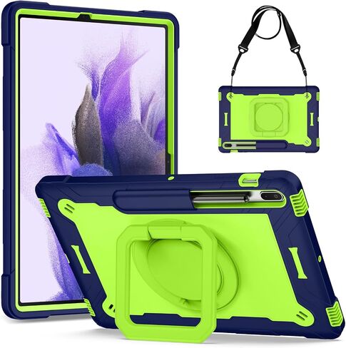 حافظة DETUOSI هجينة دوارة 360 درجة لهاتف Samsung Galaxy Tab S7 FE 5G/ S8+Plus/ S7+Plus 12.4 بوصة مع حامل قلم S وحزام كتف، مسند دوار 360 درجة، غطاء حماية هجين شديد التحمل للأطفال in Saudi Arabia
