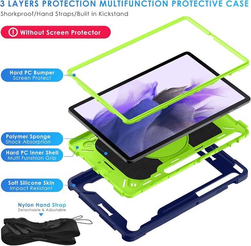 حافظة DETUOSI هجينة دوارة 360 درجة لهاتف Samsung Galaxy Tab S7 FE 5G/ S8+Plus/ S7+Plus 12.4 بوصة مع حامل قلم S وحزام كتف، مسند دوار 360 درجة، غطاء حماية هجين شديد التحمل للأطفال in Saudi Arabia