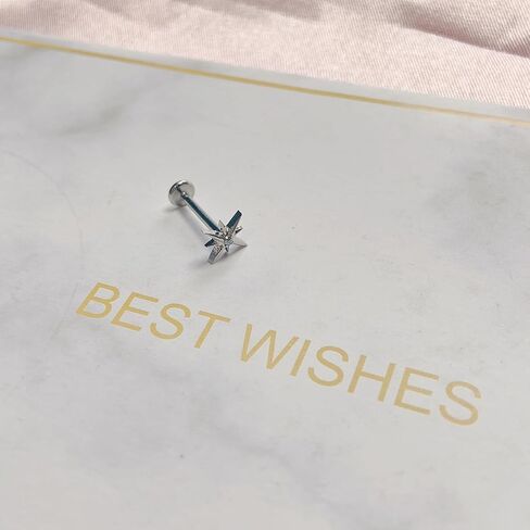 1 Pc G23 TItanium 16G North Star Top Press Fit Threadless Push Pop Piercing Lip Stud Earring Labret Monroe Lip Ring Tragus Cartilage Eyebrows Earring Stud Bar Length 6mm/8mm/10mm/12mm in Kuwait
