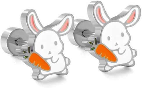 20G Rabbit Small Stud Earrings for Women Dainty Enamel Animal Cartilage Tiny Flat Screw Back Stainless Steel Hypoallergenic Studs Minimalist Comfort Fit Tragus Helix Piercing Earring Birthday Party Easter Day Gift in Saudi Arabia