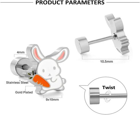20G Rabbit Small Stud Earrings for Women Dainty Enamel Animal Cartilage Tiny Flat Screw Back Stainless Steel Hypoallergenic Studs Minimalist Comfort Fit Tragus Helix Piercing Earring Birthday Party Easter Day Gift in Saudi Arabia