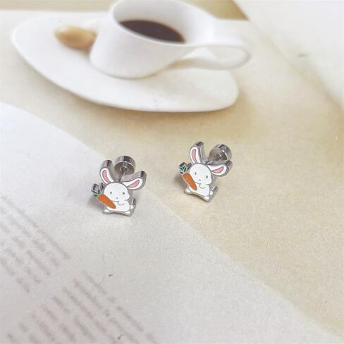 20G Rabbit Small Stud Earrings for Women Dainty Enamel Animal Cartilage Tiny Flat Screw Back Stainless Steel Hypoallergenic Studs Minimalist Comfort Fit Tragus Helix Piercing Earring Birthday Party Easter Day Gift in Saudi Arabia