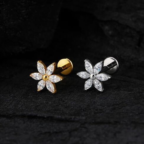 Fine4U ASTM F136 Titanium Flower Conch Helix Tragus مجوهرات ثقب مسطحة مع 16G 6MM 8MM in Kuwait
