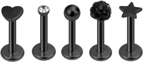5Pcs 16G Stainless Steel Lip Rings Cartilage Stud Earrings Star Heart Round CZ Lip Studs Conch Helix Tragus Studs Earrings Medusa Piercing Jewelry for Women in Saudi Arabia