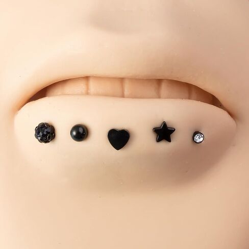 5Pcs 16G Stainless Steel Lip Rings Cartilage Stud Earrings Star Heart Round CZ Lip Studs Conch Helix Tragus Studs Earrings Medusa Piercing Jewelry for Women in Saudi Arabia