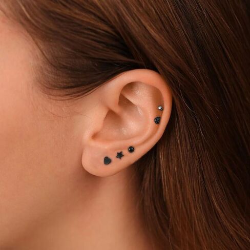 5Pcs 16G Stainless Steel Lip Rings Cartilage Stud Earrings Star Heart Round CZ Lip Studs Conch Helix Tragus Studs Earrings Medusa Piercing Jewelry for Women in Saudi Arabia