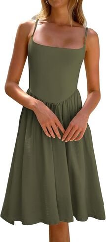 CHYRII Women Fashion Summer 2025 Spaghetti Straps Sleeveless Casual A-Line Midi Dresses Sundress in Kuwait