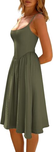 CHYRII Women Fashion Summer 2025 Spaghetti Straps Sleeveless Casual A-Line Midi Dresses Sundress in Kuwait