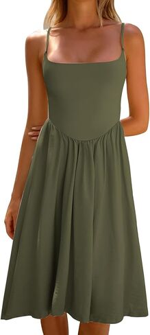 CHYRII Women Fashion Summer 2025 Spaghetti Straps Sleeveless Casual A-Line Midi Dresses Sundress in Kuwait