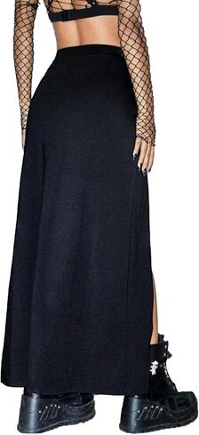Women's Black Punk Skirts High Waist Buckle Slit Goth Club Rave Skirt in Saudi Arabia
