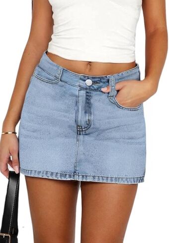 Women's 2025 Y2K Denim Mini Skirt Casual Mid Waist Stretchy Sexy Bodycon Short Jean Skirts for Women Club Party in Kuwait