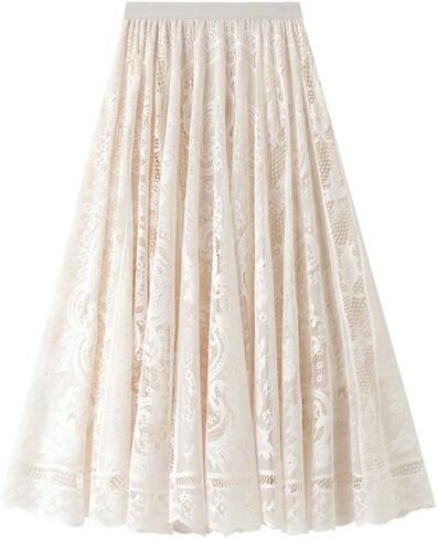 نساء A-Line Fairy مرنة الخصر Tulle Lace Midi Skirt in Kuwait