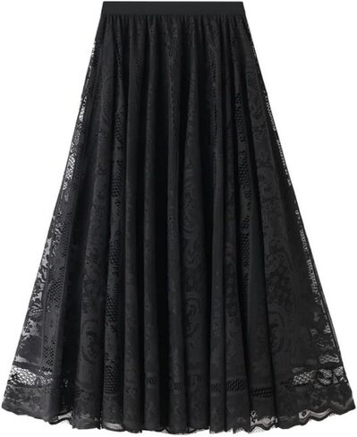 نساء A-Line Fairy مرنة الخصر Tulle Lace Midi Skirt in Kuwait