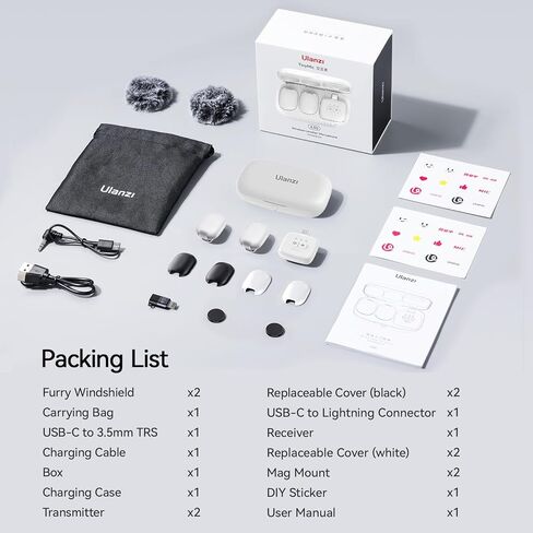 ULANZI A30 Tiny Mic Magnetic, Wireless Lavalier Microphone Mini Size, Noise Cancellation, 164 ft Range, 20H Battery Life, Lapel Microphone for Video Recording, DSLR, iPhones, Android, PC in Kuwait