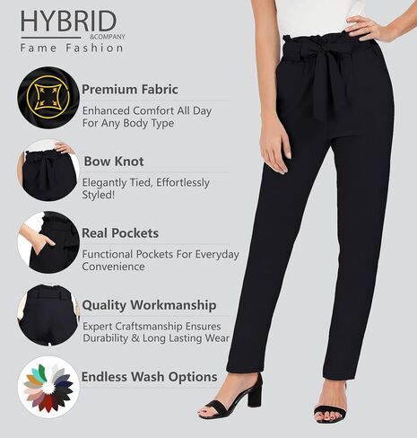 Hybrid & Company Women's Paper Bag Pants Casual Slim High Waist Pants with Bow Knot in Saudi Arabia