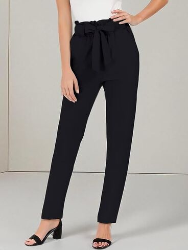 Hybrid & Company Women's Paper Bag Pants Casual Slim High Waist Pants with Bow Knot in Saudi Arabia