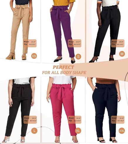 Hybrid & Company Women's Paper Bag Pants Casual Slim High Waist Pants with Bow Knot in Saudi Arabia