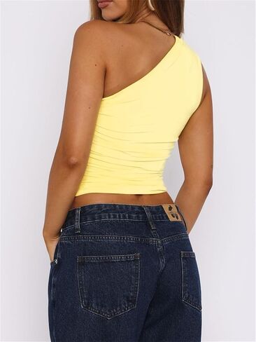 ForeFair Women One Shoulder Going Out Crop Tank Tops Slim Fit Sleeveless Shirts Y2k Cute Top in Saudi Arabia