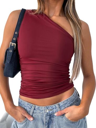 ForeFair Women One Shoulder Going Out Crop Tank Tops Slim Fit Sleeveless Shirts Y2k Cute Top in Saudi Arabia
