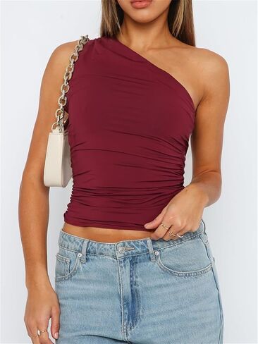 ForeFair Women One Shoulder Going Out Crop Tank Tops Slim Fit Sleeveless Shirts Y2k Cute Top in Saudi Arabia