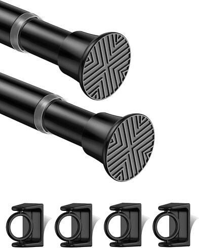 2Pack Tension Rod 24-46Inch Black Curtain Rods for Windows Spring Adjustable Curtain Rods no Drilling Tension Curtain Rods for Window,Doorway,Closets in Kuwait