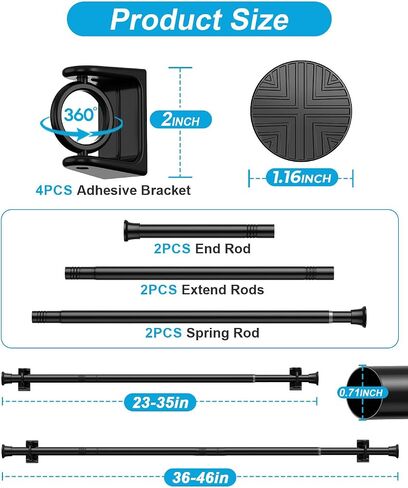 2Pack Tension Rod 24-46Inch Black Curtain Rods for Windows Spring Adjustable Curtain Rods no Drilling Tension Curtain Rods for Window,Doorway,Closets in Kuwait