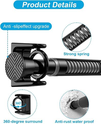 2Pack Tension Rod 24-46Inch Black Curtain Rods for Windows Spring Adjustable Curtain Rods no Drilling Tension Curtain Rods for Window,Doorway,Closets in Kuwait