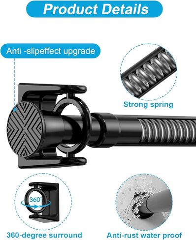 2Pack Tension Rod 24-46Inch Black Curtain Rods for Windows Spring Adjustable Curtain Rods no Drilling Tension Curtain Rods for Window,Doorway,Closets in Kuwait