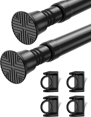 2Pack Tension Rod 24-46Inch Black Curtain Rods for Windows Spring Adjustable Curtain Rods no Drilling Tension Curtain Rods for Window,Doorway,Closets in Kuwait