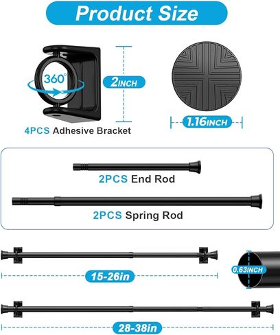 2Pack Tension Rod 24-46Inch Black Curtain Rods for Windows Spring Adjustable Curtain Rods no Drilling Tension Curtain Rods for Window,Doorway,Closets in Kuwait