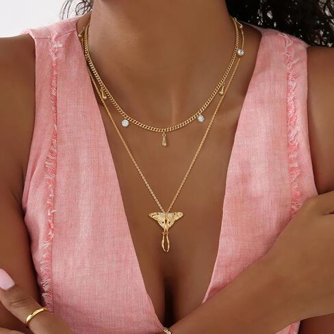 BENEIGE Gold Butterfly Necklace For Women 14K Gold Plated Cubic Zirconia Charm Necklaces Pendant Jewelry Gifts in Kuwait