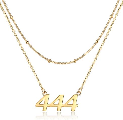 ZOEXUE S925 Sterling Silver/18K GOLD 444 Angel Number NETREACE LATERING FOR GOLD 444 Pendant Choker Chain Necklace Inspirational Numerology Gift for the in Kuwait