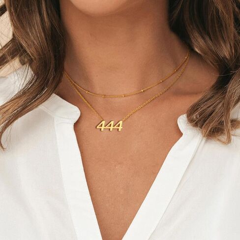 ZOEXUE S925 Sterling Silver/18K GOLD 444 Angel Number NETREACE LATERING FOR GOLD 444 Pendant Choker Chain Necklace Inspirational Numerology Gift for the in Kuwait